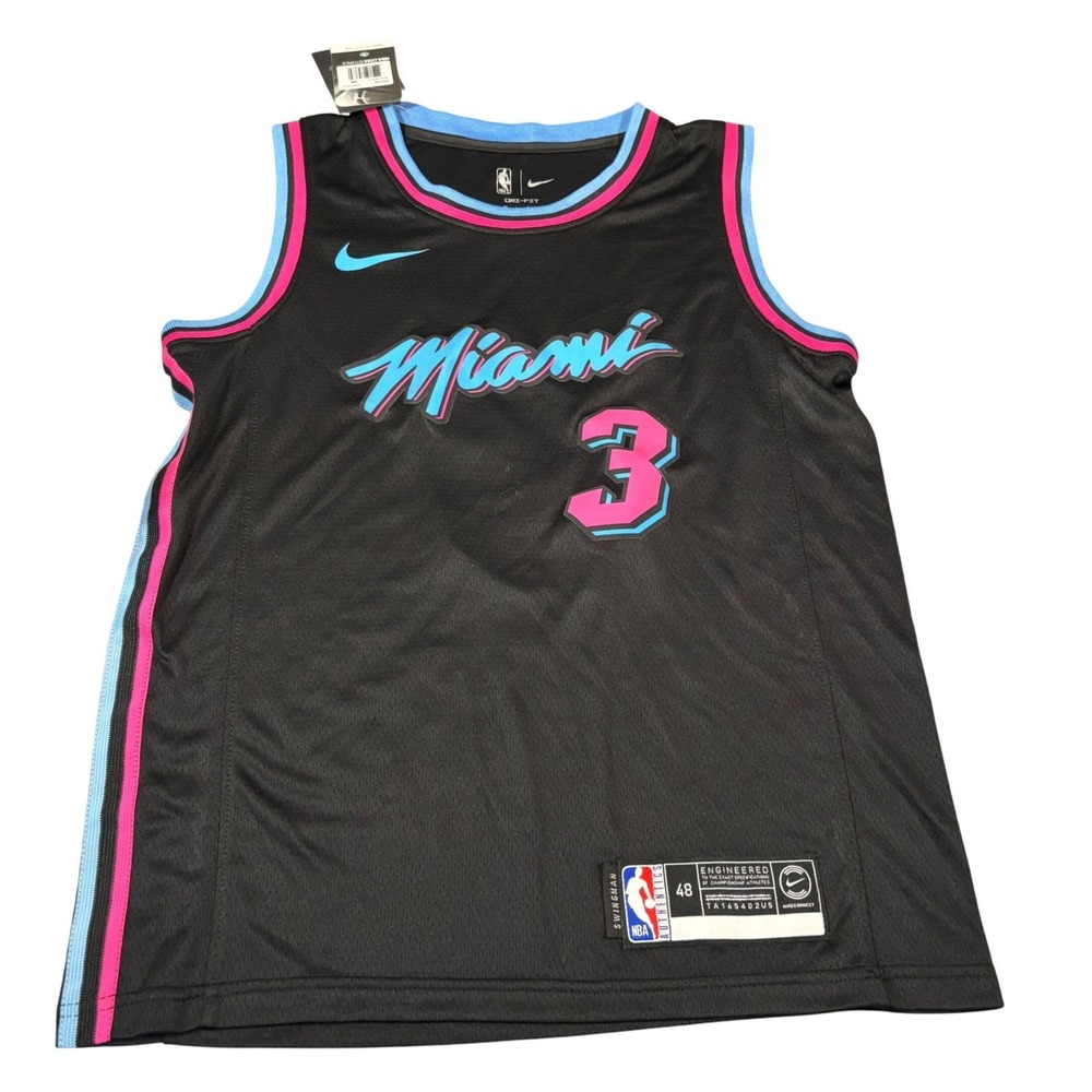 Nike Miami Heat Dwyane Wade Vice Nights City Edition Jersey Black Mens 48 L NWT